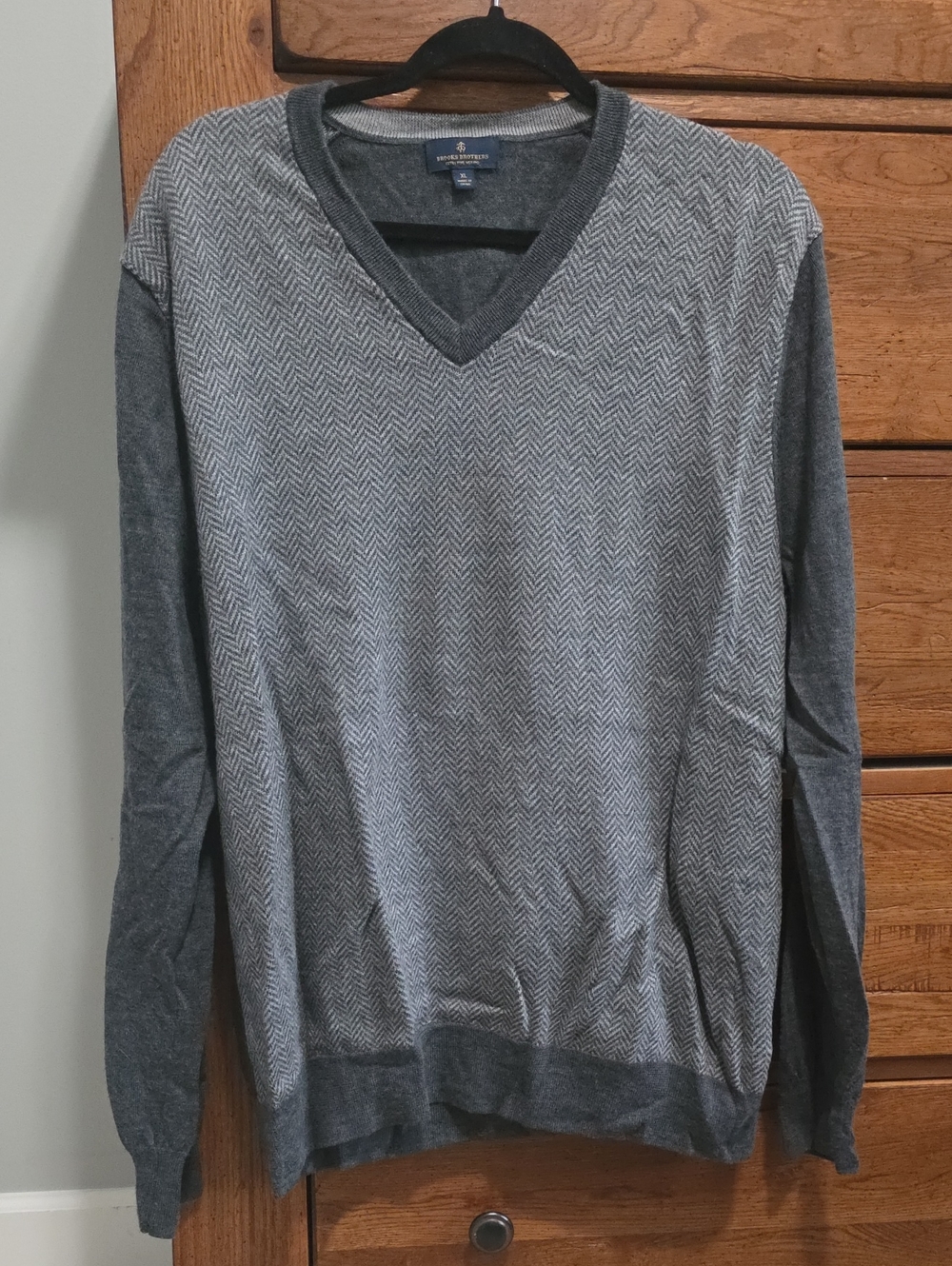 Brooks Brothers Gray Herringbone V-Neck Sweater